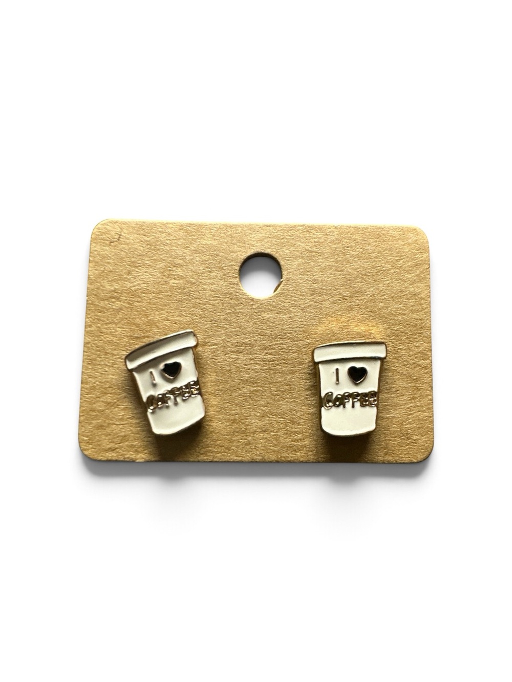 I Love Coffee White Enamel Stud earrings
